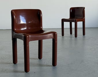 Pair of Vintage ‘4875’ Dining Chairs by Carlo Bartoli for Kartell, Brown Moulded Plastic, 1972 Italy