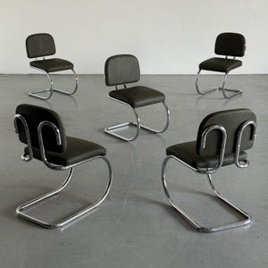 1 of 5 Vintage Chrome Cantilever Chair with Dark Olive Green Upholstery, 1970s