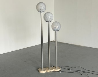 Mid Century Modern Floor Lamp in Travertine, Chrome and Murano Glass by Massimo & Lella Vignelli for Venini, 1970s, Set of 3