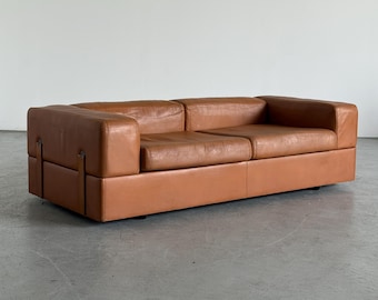 Tito Agnoli for Cinova Daybed Sofa Model 711 in Cognac Leather, 1970s Iconic Italian Design
