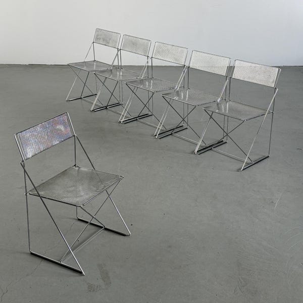 Set of 6 Vintage 'X-Line' Chairs by Niels Jørgen Haugesen for Magis, Chromed Perforated Steel, 1980s Italy