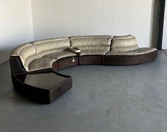 Rare Serpentine Modular 'Bogo' Sofa by Carlo Bartoli for Rossi di Albizzate in Suede and Leather, 1970s Italy Exclusive Design, Set of 5