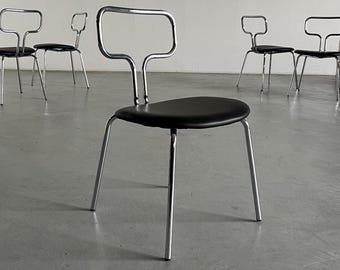 Bauhaus Design Curved Chrome Tubular Steel and Faux Leather Dining Chairs