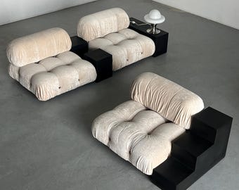 Vintage Iconic ‘Camaleonda’ Seating Set by Mario Bellini for C&B Italia in Original Ivory Cotton, with ‘Gli Scacchi’ Complements, 1970 Italy