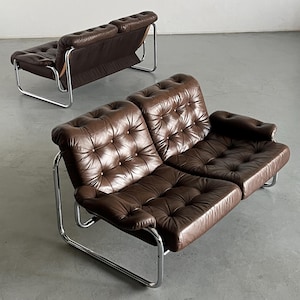 1 of 2 Vintage Ikea ‘Borkum’ Sofas by Johan Bertil Häggström in Chrome and Cognac Leather, 1970s Sweden / Iconic Vintage Ikea
