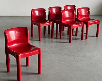 1 of 6 Vintage ‘4875’ Dining Chairs by Carlo Bartoli for Kartell, Red Edition, Moulded Plastic, 1970s Italy