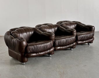 RESERVED Vintage Three-Seater Sofa in Dark Brown Leather by Axel Di Pietrobon, 1970s Italy