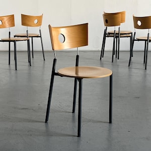 1 of 20 Vintage Postmodern Dining Chairs by Kusch&Co in Beechwood, Plastic and Metal, Stackable Memphis Design, 1980s Germany