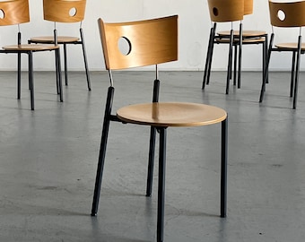 1 of 20 Vintage Postmodern Dining Chairs by Kusch&Co in Beechwood, Plastic and Metal, Stackable Memphis Design, 1980s Germany