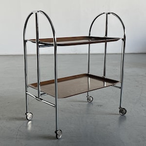 Original Mid-Century-Modern Foldable Serving Trolley in the Style of &#39;Dinett&#39;  by Bremshey & Co, 1970s / MCM Drinks Serving Cart or Bar Cart