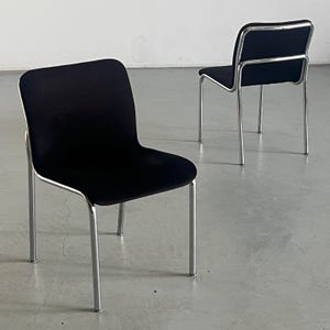 Paar modernistische eetkamerstoelen van Tecta, verchroomd buisstaal, jaren 70, Duitsland