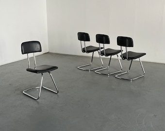 Set of 4 Bauhaus Design Chromed Metal Dining Chairs, 1980s Italy