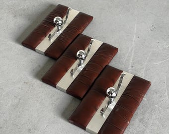 Set of 3 Mid-Century Modern Wall-Mounted Coat Racks in Chrome and Leather, 1970s Italy