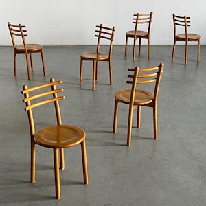1 of 6 Vintage Minimalist Dining Chairs in Natural Lacquered Bent Beechwood, Scandinavian Style, 1980s