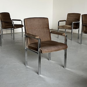 Mid-Century Modern Chrome Tubular Steel and Corduroy Upholstery Armchairs, 1970s