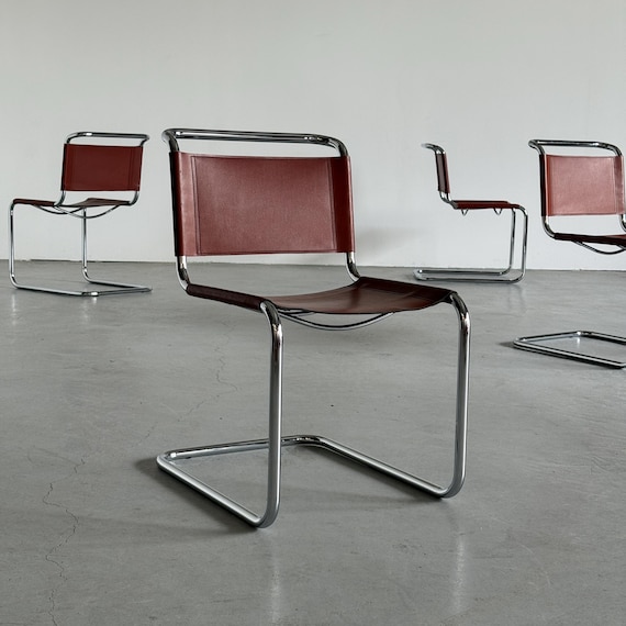 Mart Stam S33 Design Leather Cantilever Chairs by Fasem Italy, 1980s
