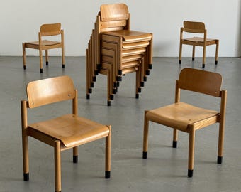 1 of 10 Stackable Beechwood Dining Chairs or Bistro Chairs, 1980s Germany