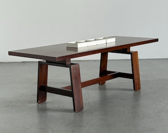 Large Walnut Dining Table with Ceramic Trays by Silvio Coppola for Bernini, 1960s