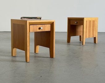 Pair of Modernist Geometric Wood Bedside Tables, 1980s