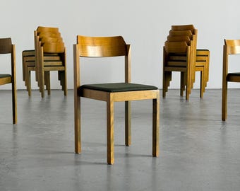 1 of 23 Vintage Stackable Constructivist Patinated Wooden Dining Chairs, Mid-Century Modern, 1970s Germany