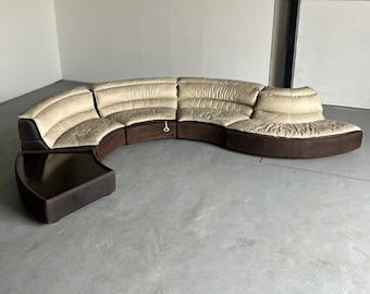 Rare Serpentine Modular 'Bogo' Sofa by Carlo Bartoli for Rossi di Albizzate in Suede and Leather, 1970s Italian Exclusive Design, Set of 5