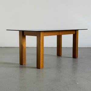Architectural Mid-Century Dining Table in Solid Wood and Smoked Glass