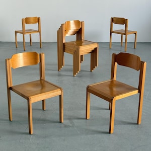 Vintage Architectural Stackable Dining Chairs in Birch Wood, Geometric Form, 1980s
