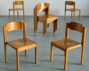 Vintage Architectural Stackable Dining Chairs in Birch Wood, Geometric Form, 1980s