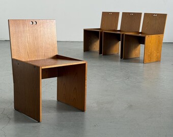 Architectural Constructivist Wood Panel Dining Chairs, Italy, 1970s