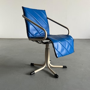 Vintage Atomic Age Blue Faux Leather Swivel Armchair or Barber Chair by Müster, 1980s Germany