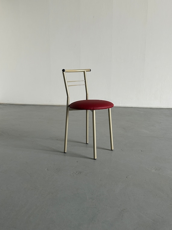 椅子 vintage 90's Postmodern Chair Retro Entryway Chair/ Uphostered Metal Chair/post Modern