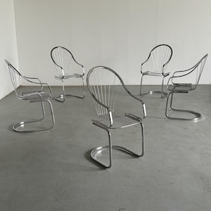 1 of 5 Vintage Italian Mid-Century Modern Armchairs by Gastone Rinaldi for Rima, Chromed Steel, 1970s Italy