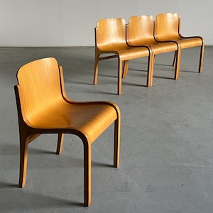 Set of 4 Vintage Mito Chairs by Carlo Bartoli for Tisettanta, Mid-Century Modern Bent Plywood Chairs, 1960s Italy