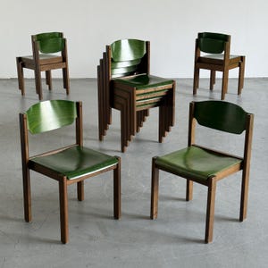 Mid-Century Stacking Dining Chairs by Kusch + Co in Green Plywood