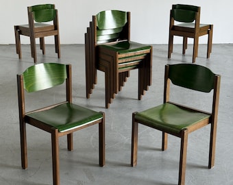 Mid-Century Stacking Dining Chairs by Kusch + Co in Green Plywood