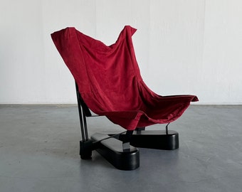 Großer italienischer Sling Butterfly Lounge Chair aus Wildleder und Metall, 1980er Jahre