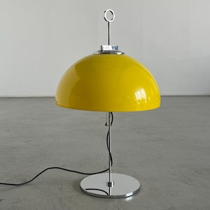 Vintage Space Age Desk Lamp in Yellow Plastic and Chromed Steel in the Style of Harvey Guzzini, Italy 1980s