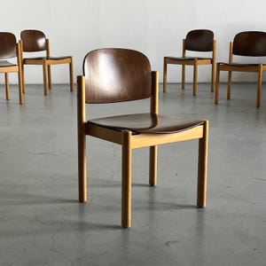 Mid-Century Modern Stackable Dining Chairs or Visitor Chairs by Kusch + Co, Beech and Brown Stained Plywood, 1970s Germany