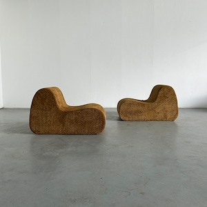 Pair of Vintage Italian Mid-Century-Modern Lounge Chairs in Ochre Boucle, Space Age Loveseat or Modular Sofa, 1970s Italy image 5