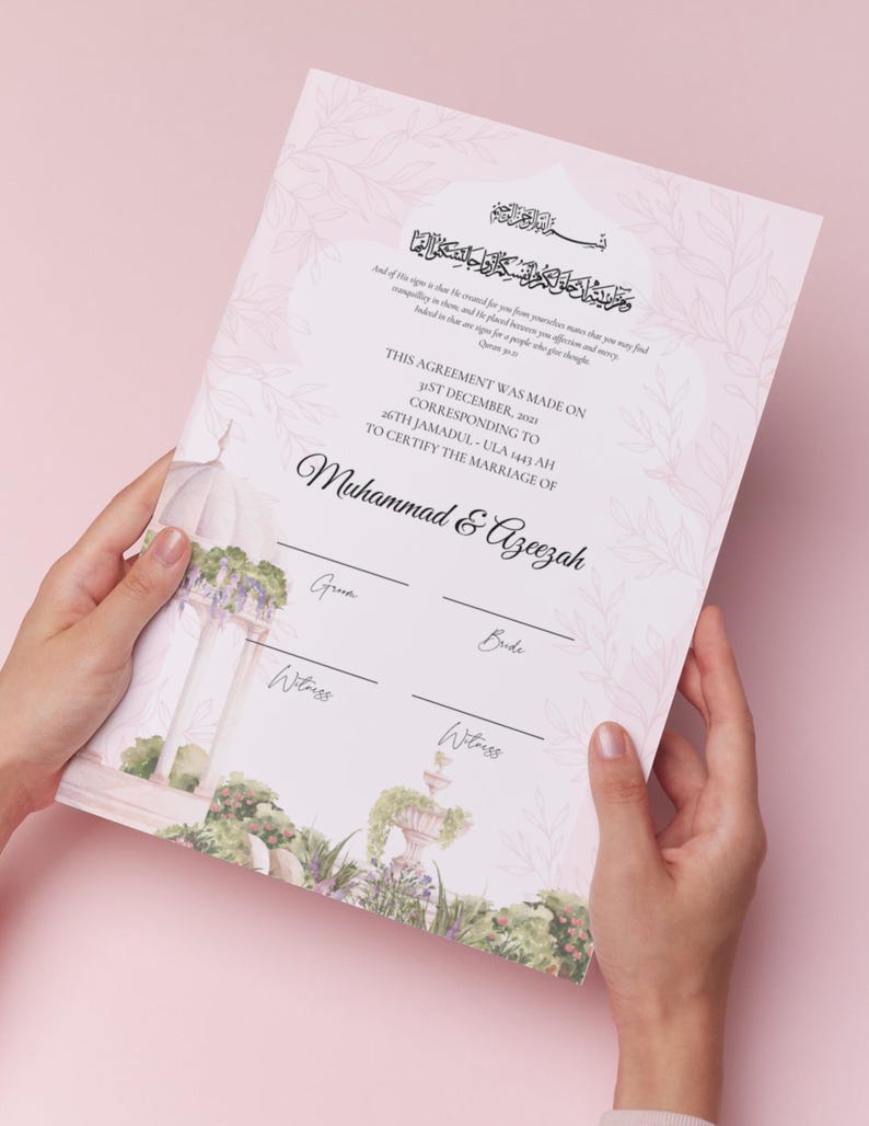 Nikkah Contract Template Printable Nikkah Contract Muslim Wedding