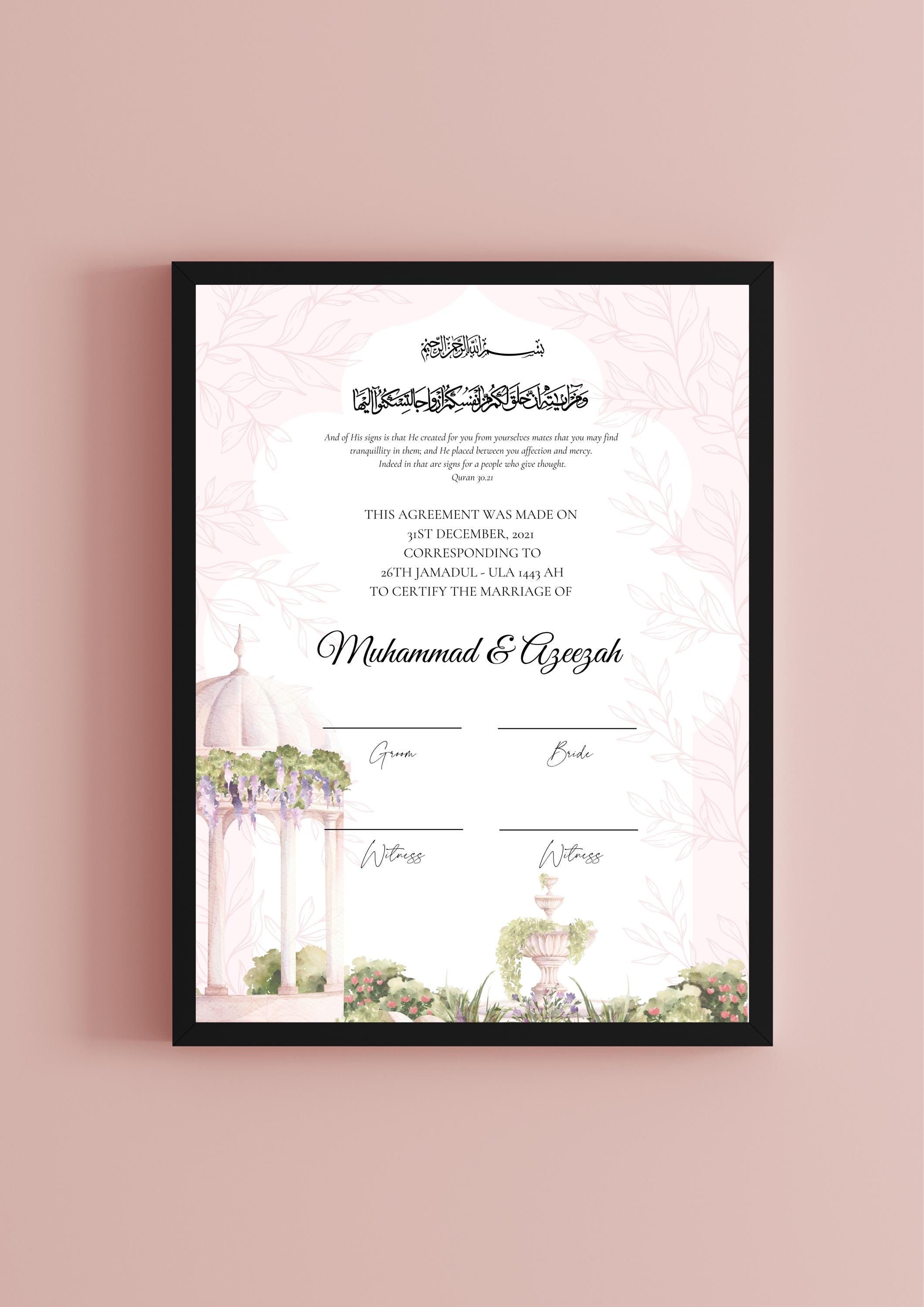 Nikkah Contract Template Printable Nikkah Contract Muslim Wedding