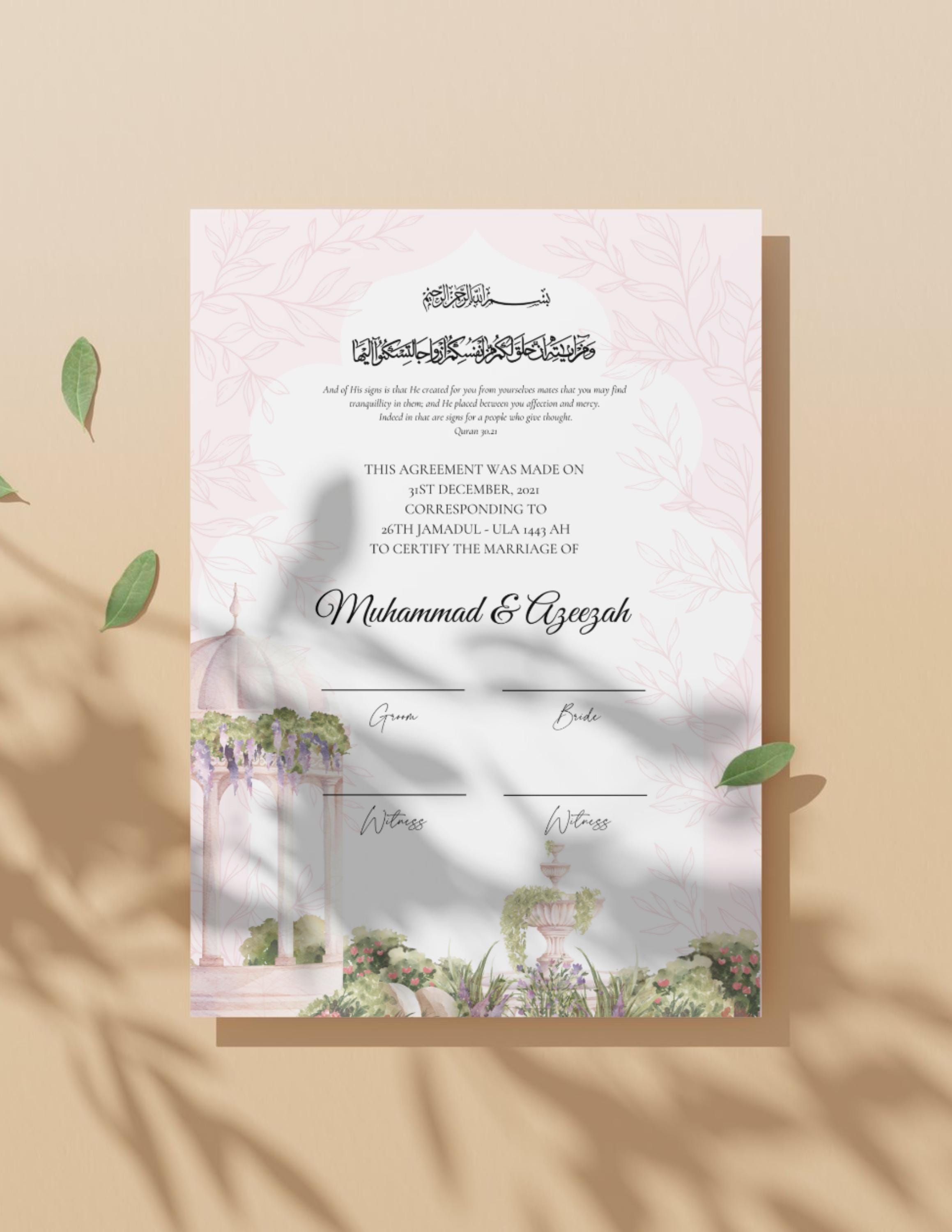 Nikkah Contract Template Printable Nikkah Contract Muslim Wedding