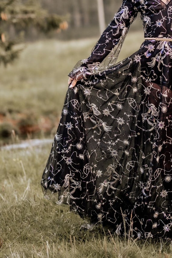 Andromeda Gown Black Tulle Dress With Stars and Unicorns Embroidery Etsy Australia