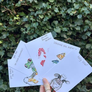 Set di 5 divertenti cartoline di animali – Carini biglietti di auguri con giochi di parole – Regalo per gli amanti degli animali – Set di cartoline con buste