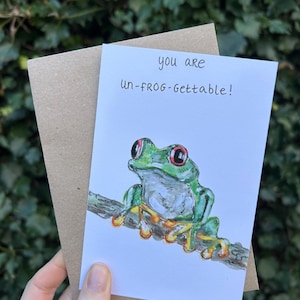 Carte postale drôle de grenouille – Vous êtes insaisissable – Carte de jeu de mots sur les animaux – Carte de vœux avec enveloppe – Cadeau pour les amoureux des animaux
