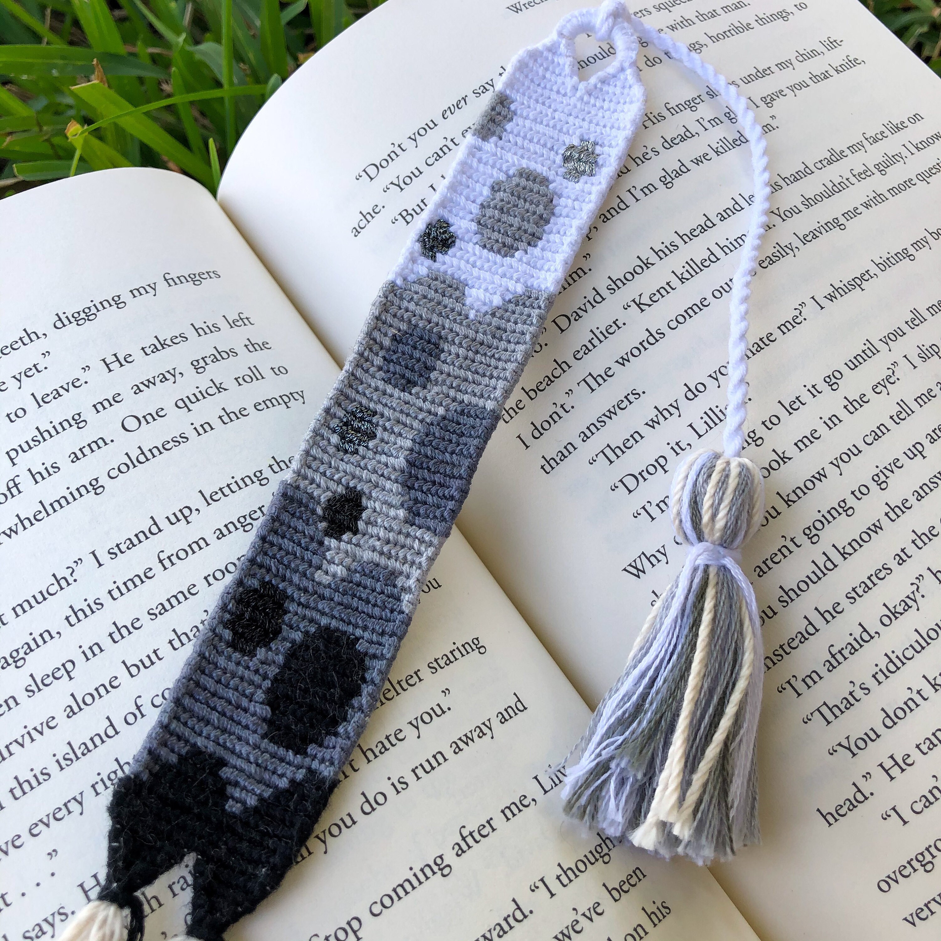 Handwoven bookmark with tassel braided cotton gray Etsy