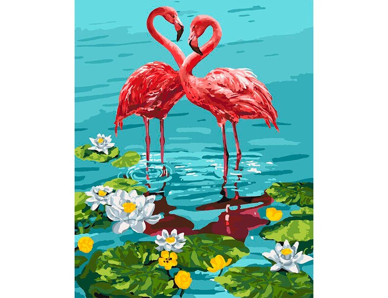 Couple flamingo Paint by number kit adult Tropical flamingo Etsy