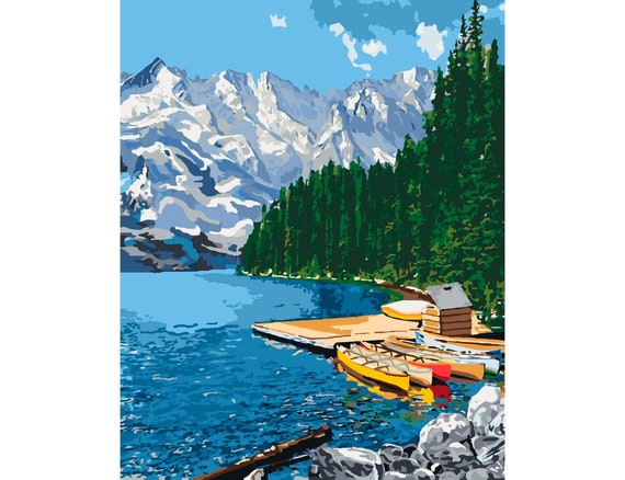 Mountain Lake Paint by number kit adult Paint by numbers | Etsy