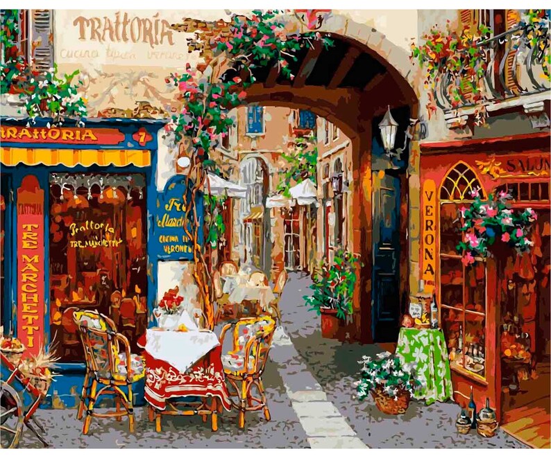 Italian cafe Paint by number kit Italy DIY paint by numbers Etsy