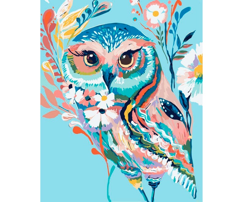 Owl paint by number kit adult Bird painting by numbers for Etsy